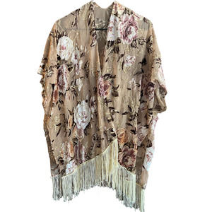 Kimono with Fringe Rose Floral